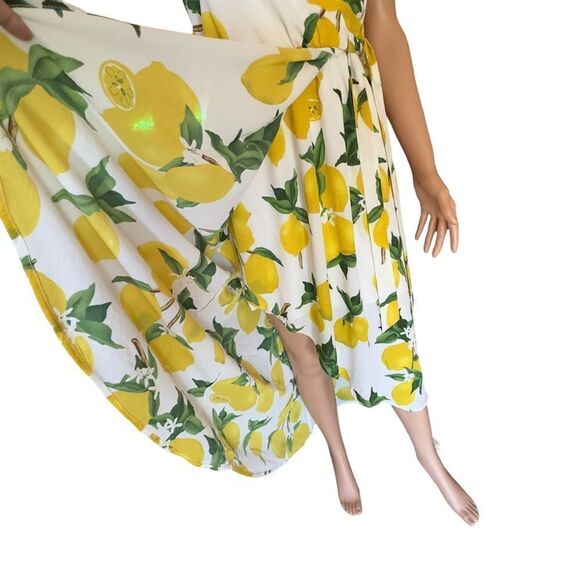 Dream of me Lemon Print Faux Wrap High Low Dress SMALL - Picture 12 of 15